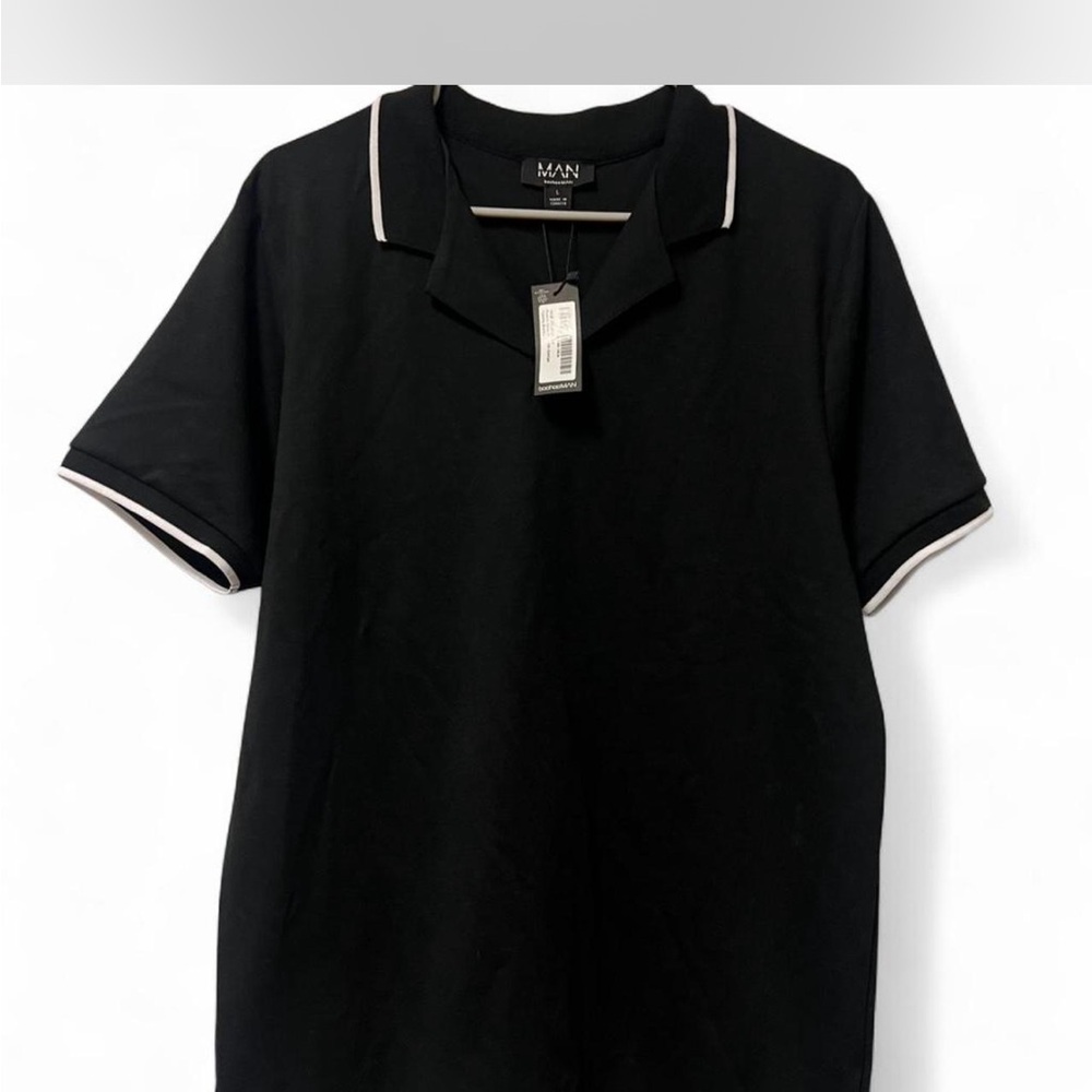 Boohoo Mens Black Polo with White Trim